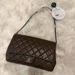 Chanel Caviar Quilted Clutch With Chain Flap Brown